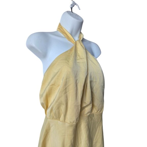 Lulu's Sleek Essence Yellow Halter Neck Satin Mini Dress Medium - Picture 3 of 10